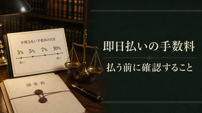 請求書と天秤 FREENANCE即日払いの手数料を確認する